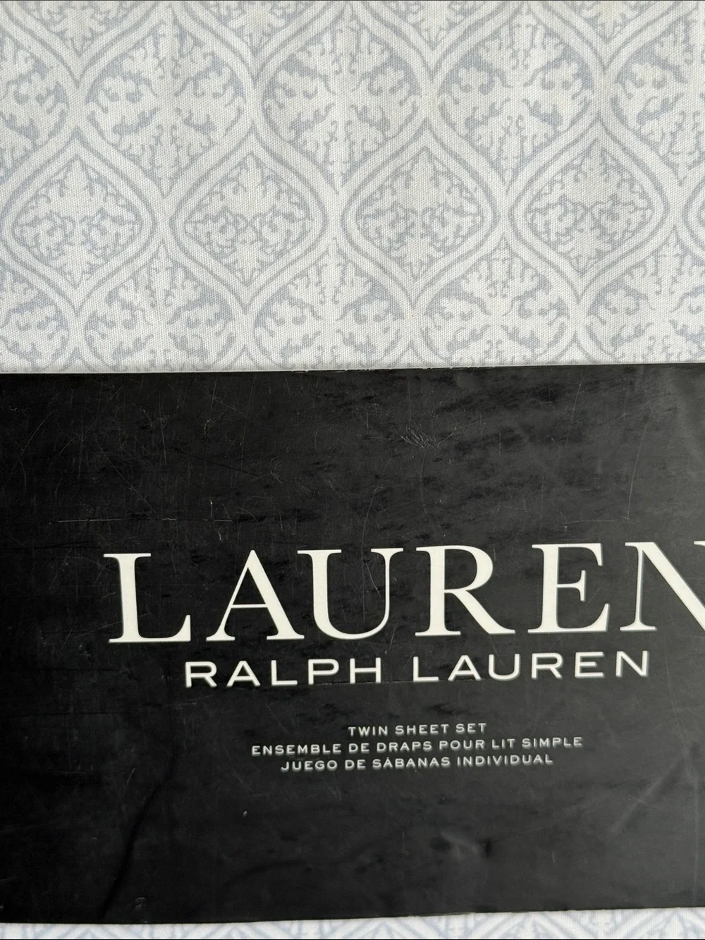 Lauren Ralph Lauren Twin Sheet Set - White with Light Gray Medallion 100% Cotton